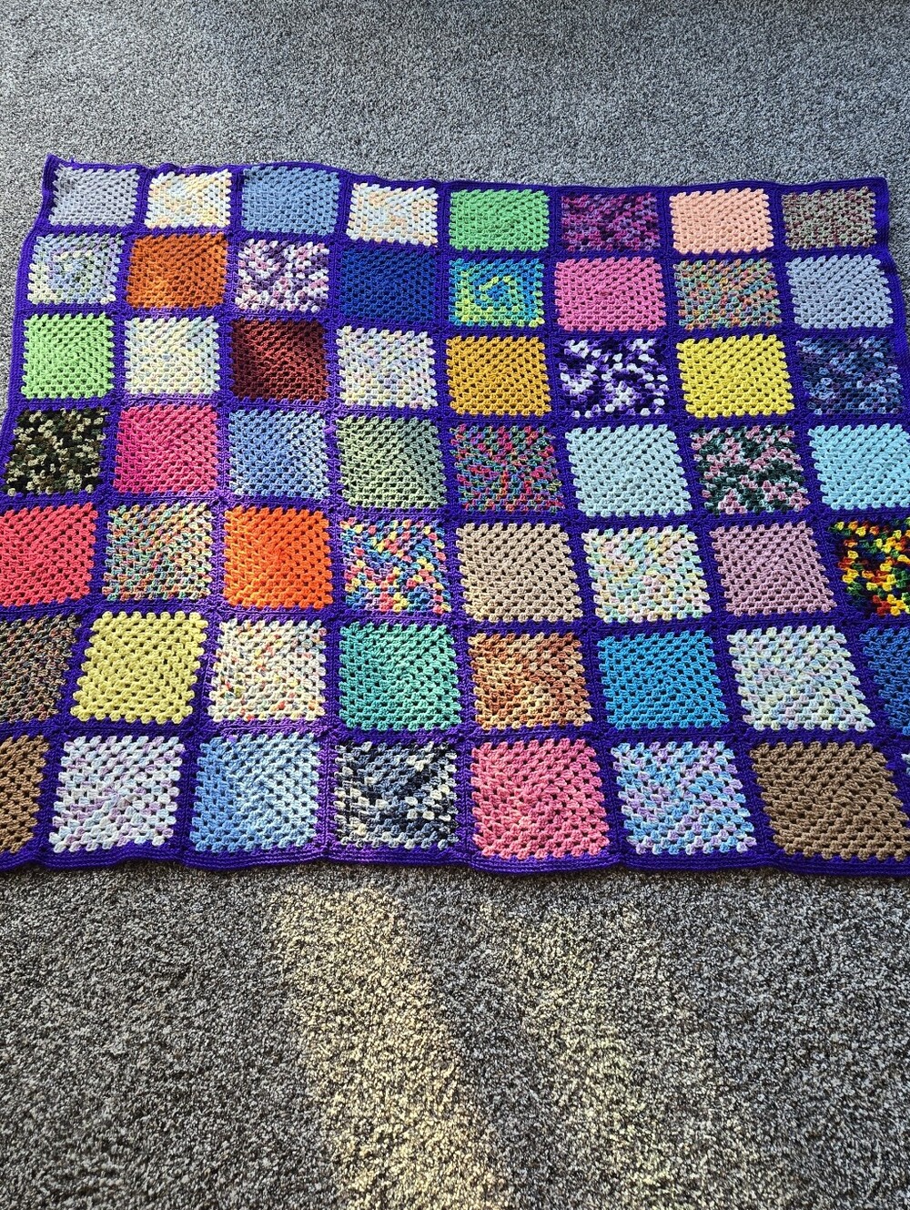 Handcrafted Rectangle Granny Square Crochet Blanket Throw Colorful Cottagecore